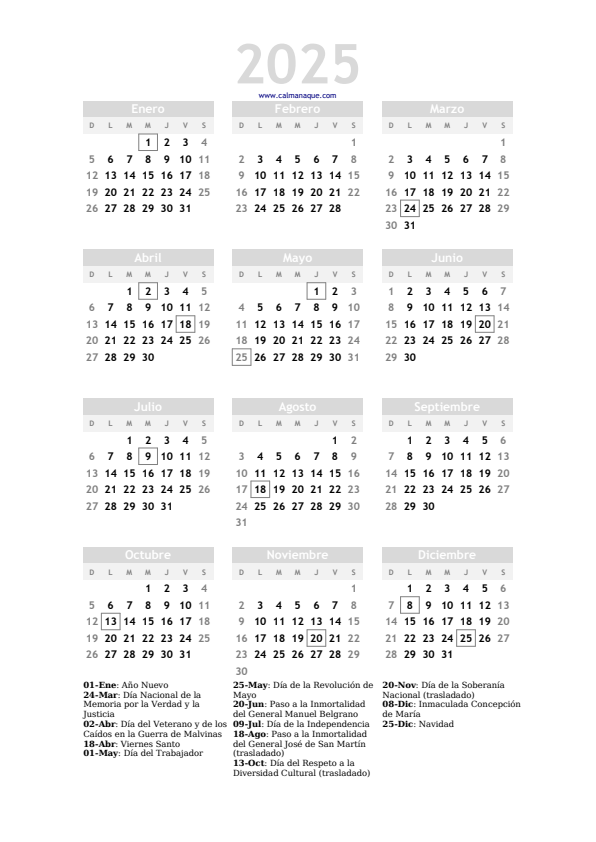 Calendario 2025 #20 — Argentina — Calmanaque