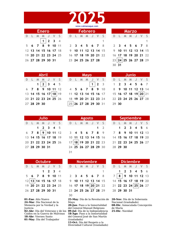 Calendario 2025 #30 — Argentina — Calmanaque
