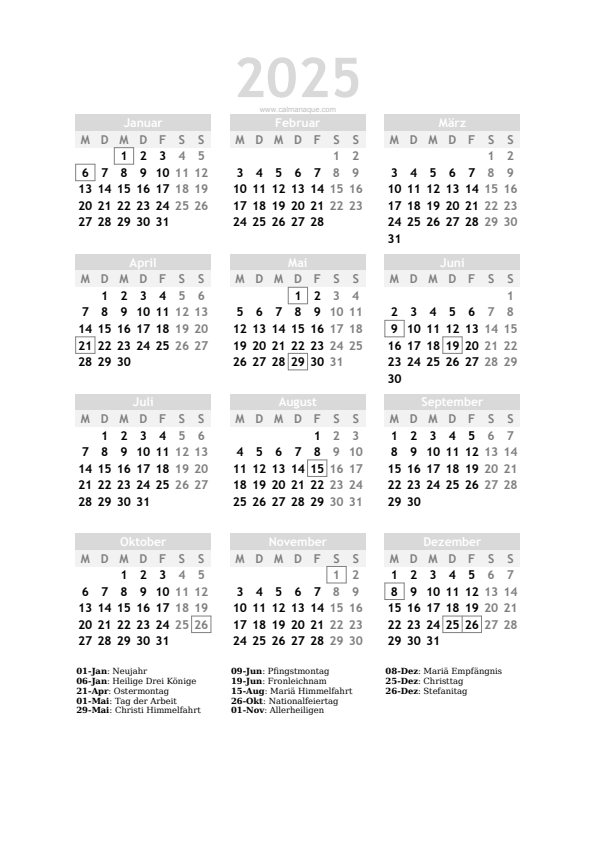 Calendario 2025 #20 — Österreich — Calmanaque