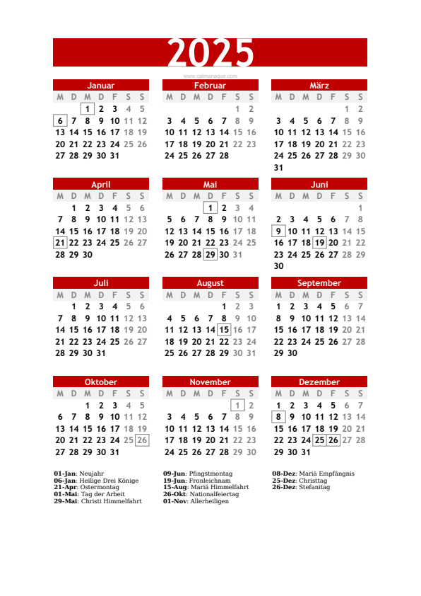 Calendario 2025 #30 — Österreich — Calmanaque