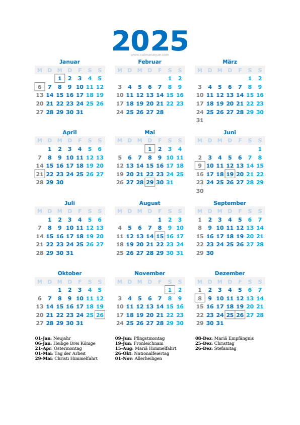 Calendario 2025 #40 — Österreich — Calmanaque