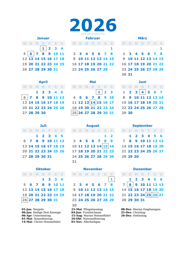 Calendario 2026 #40 — Österreich — Calmanaque