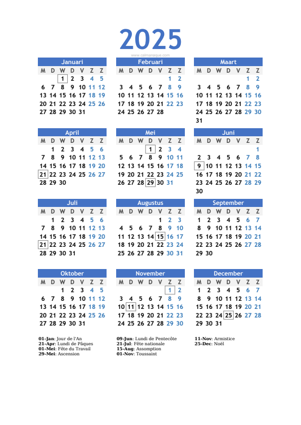 Calendario 2025 #10 — België — Calmanaque