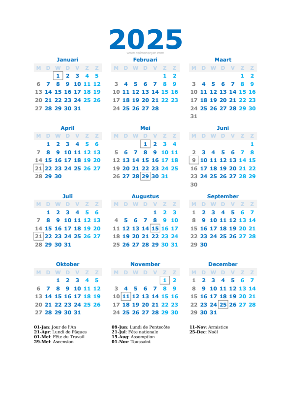 Calendario 2025 #40 — België — Calmanaque