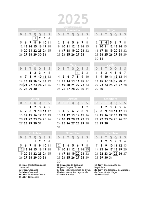 Calendario 2025 #20 — Brasil — Calmanaque