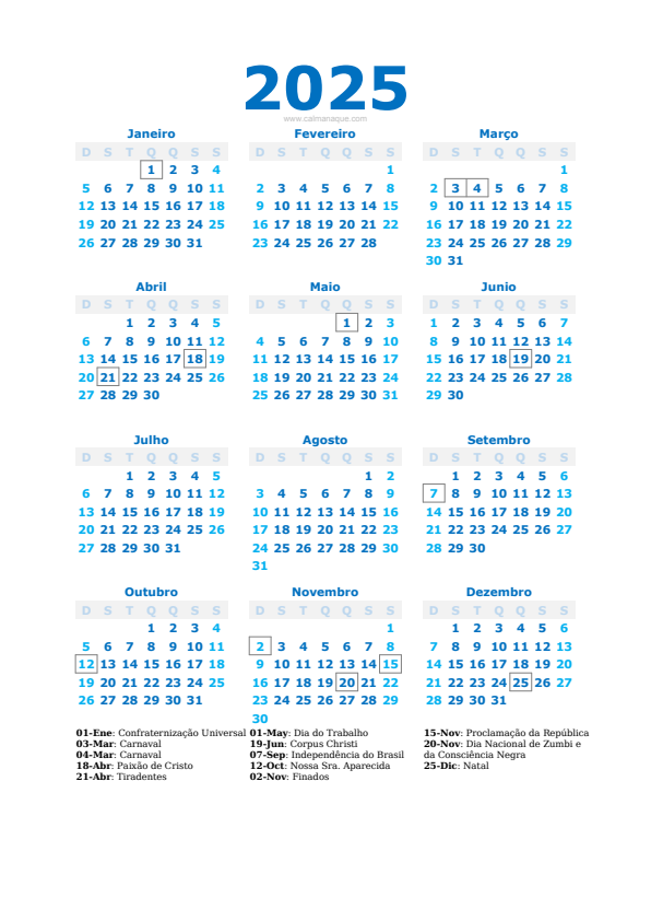 Calendario 2025 #40 — Brasil — Calmanaque
