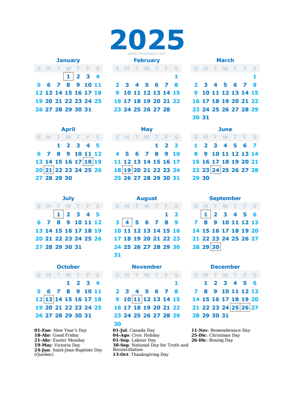 Calendario 2025 #40 — Canada — Calmanaque