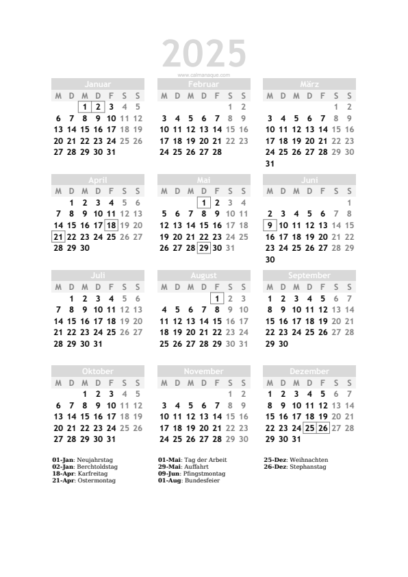 Calendario 2025 #20 — Schweiz — Calmanaque