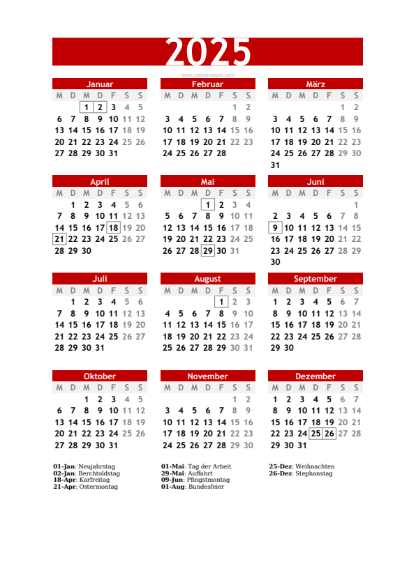Calendario 2025 #30 — Schweiz — Calmanaque