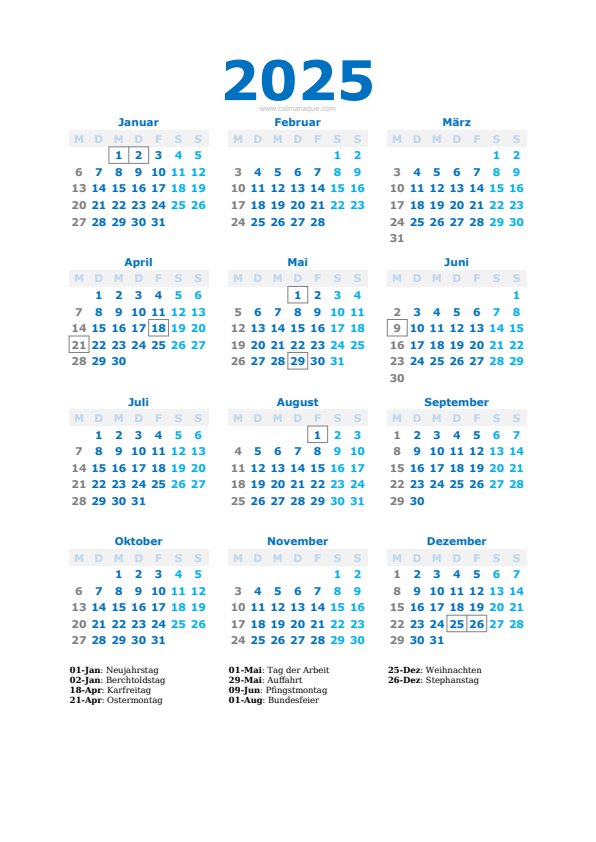 Calendario 2025 #40 — Schweiz — Calmanaque