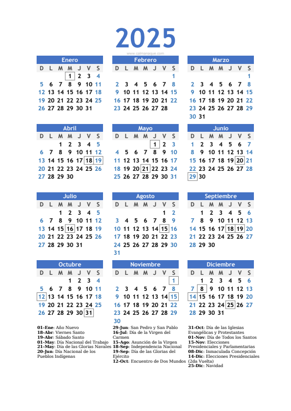 Calendario 2025 #10 — Chile — Calmanaque