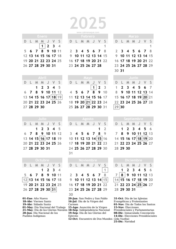 Calendario 2025 #20 — Chile — Calmanaque