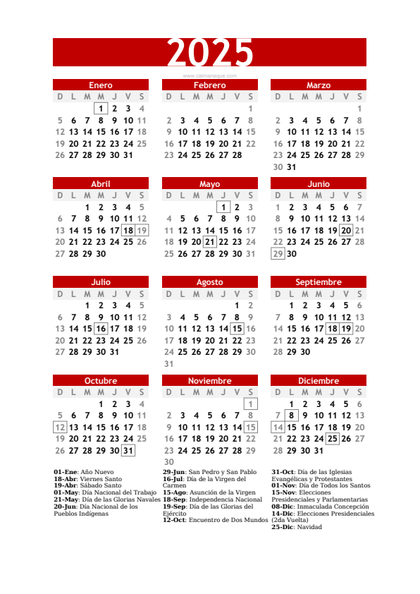Calendario 2025 #30 — Chile — Calmanaque