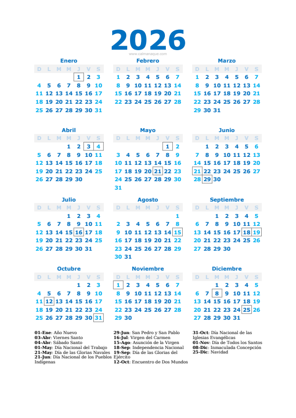 Calendario 2026 #40 — Chile — Calmanaque