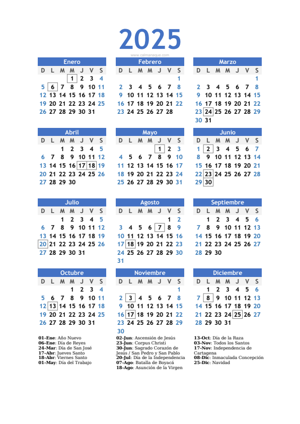 Calendario 2025 #10 — Colombia — Calmanaque