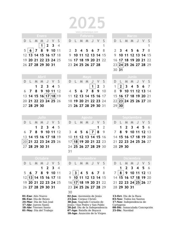 Calendario 2025 #20 — Colombia — Calmanaque