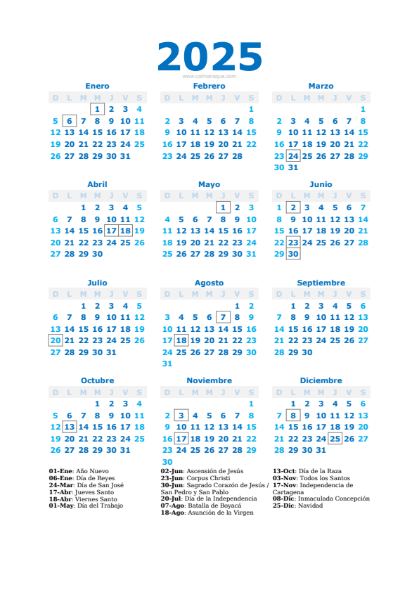 Calendario 2025 #40 — Colombia — Calmanaque