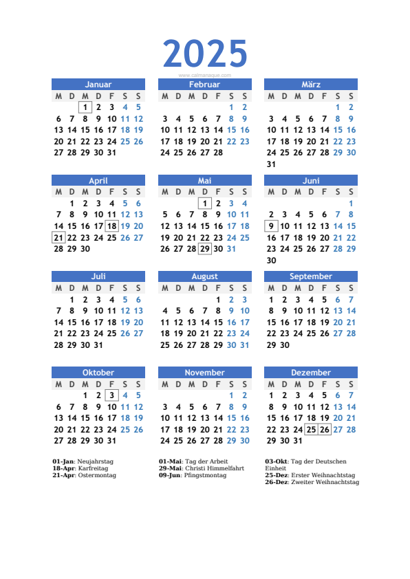 Calendario 2025 #10 — Deutschland — Calmanaque
