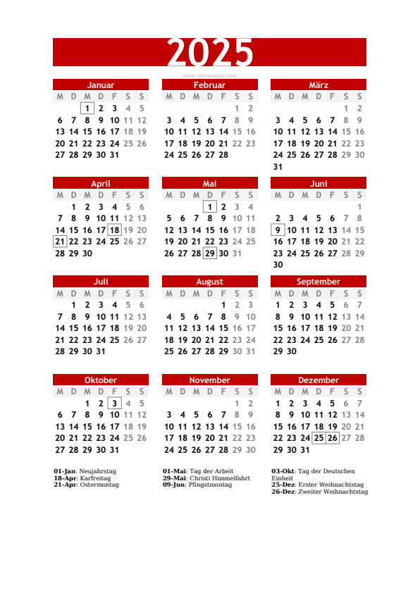 Calendario 2025 #30 — Deutschland — Calmanaque