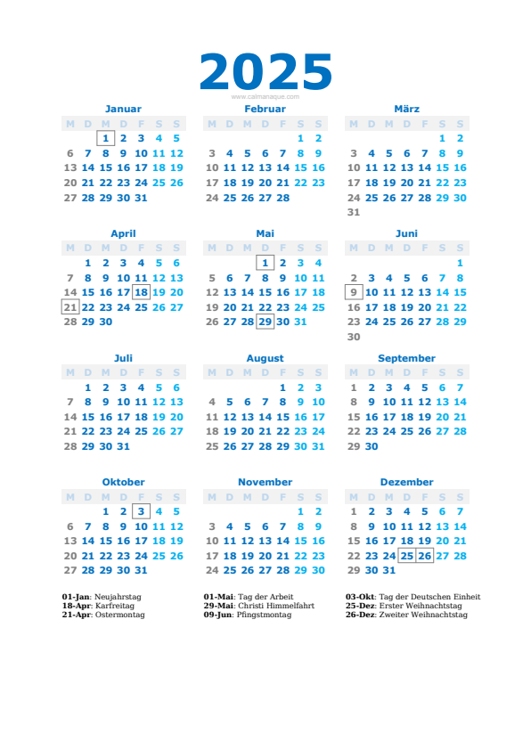 Calendario 2025 #40 — Deutschland — Calmanaque