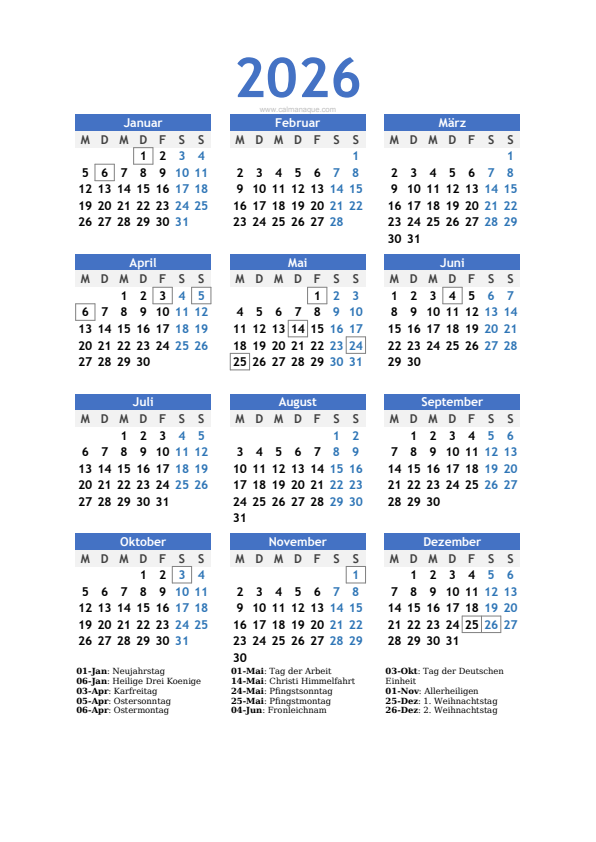 Calendario 2026 #10 — Deutschland — Calmanaque