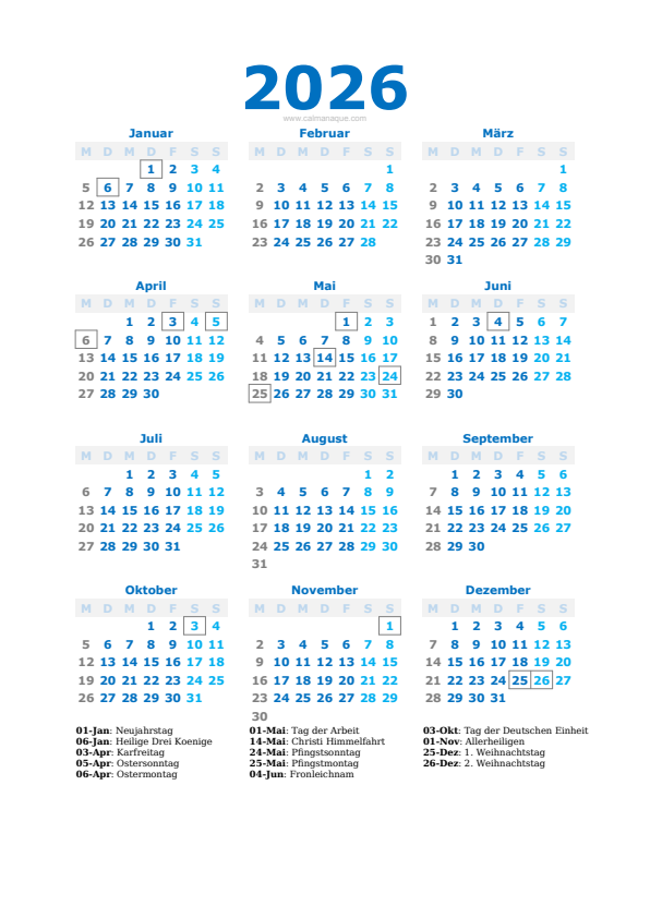 Calendario 2026 #40 — Deutschland — Calmanaque