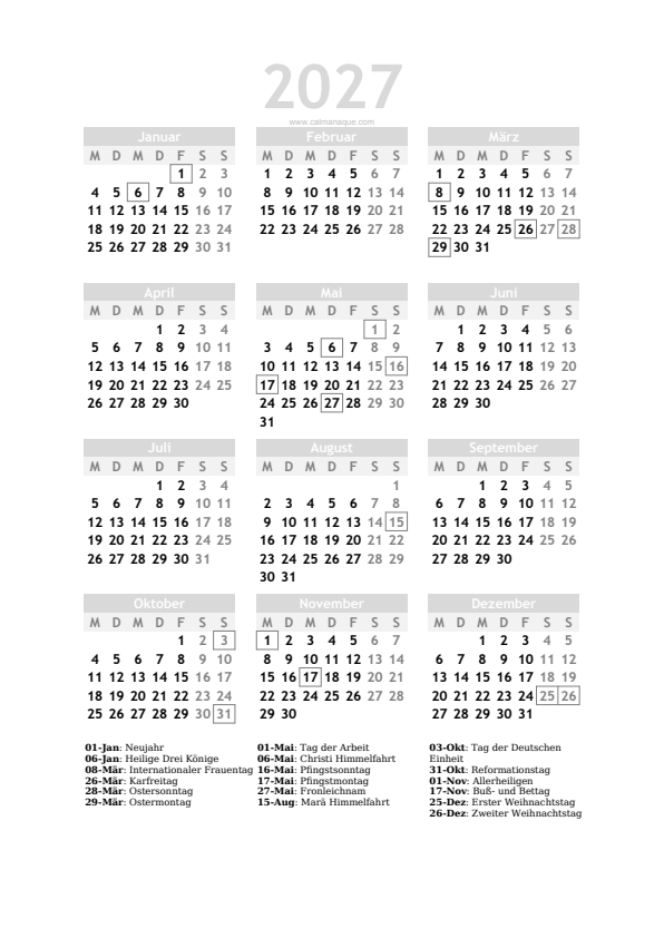 Calendario 2027 #20 — Deutschland — Calmanaque