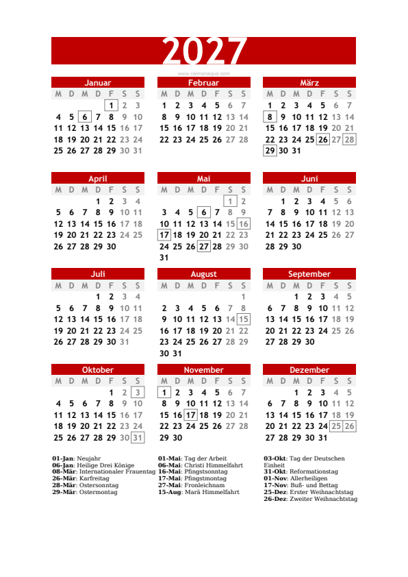 Calendario 2027 #30 — Deutschland — Calmanaque