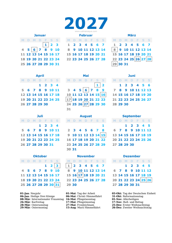 Calendario 2027 #40 — Deutschland — Calmanaque
