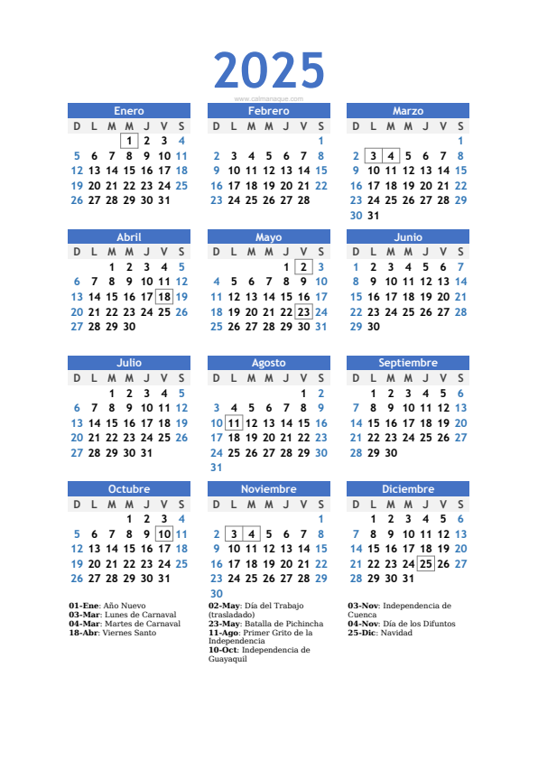 Calendario 2025 #10 — Ecuador — Calmanaque