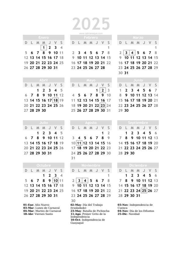 Calendario 2025 #20 — Ecuador — Calmanaque
