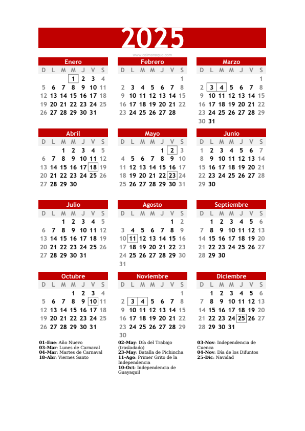 Calendario 2025 #30 — Ecuador — Calmanaque