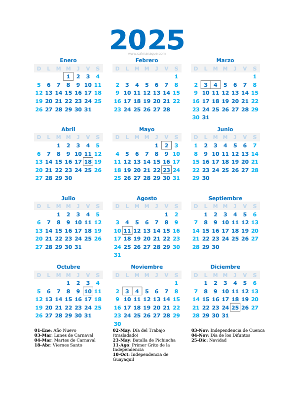 Calendario 2025 #40 — Ecuador — Calmanaque
