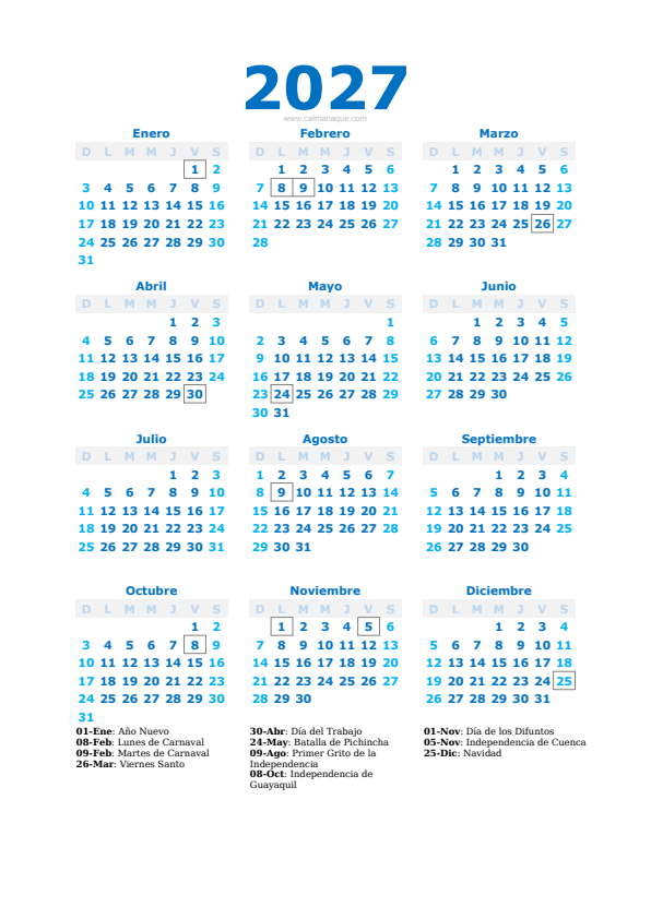 Calendario 2027 #40 — Ecuador — Calmanaque