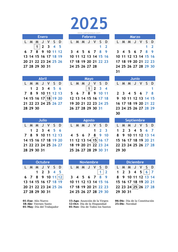 Calendario 2025 #10 — España — Calmanaque