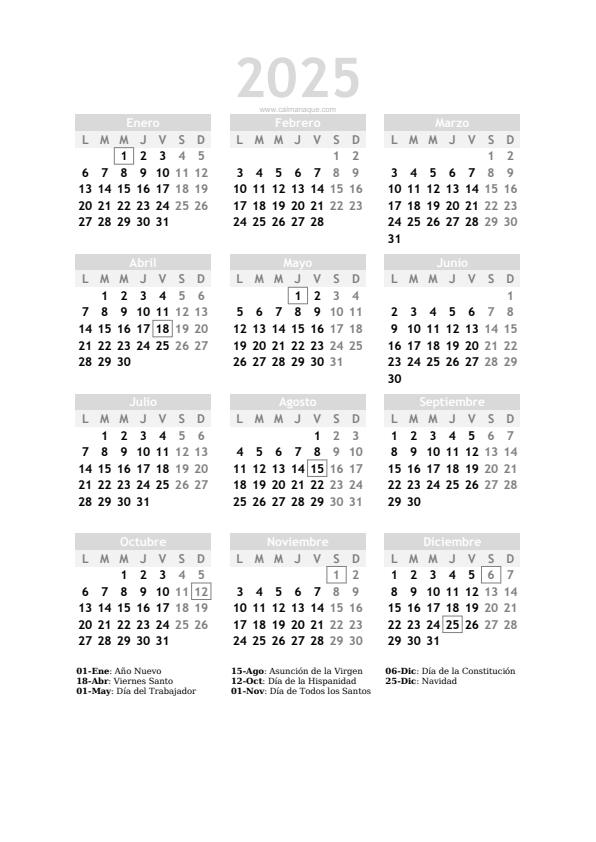 Calendario 2025 #20 — España — Calmanaque