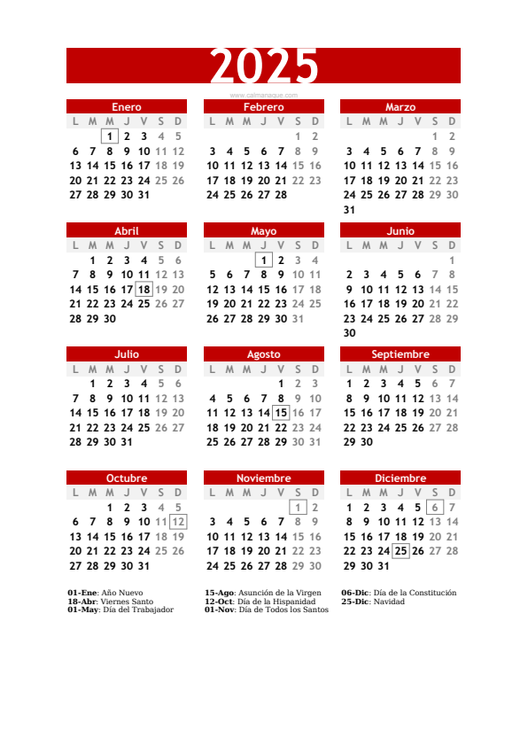 Calendario 2025 #30 — España — Calmanaque