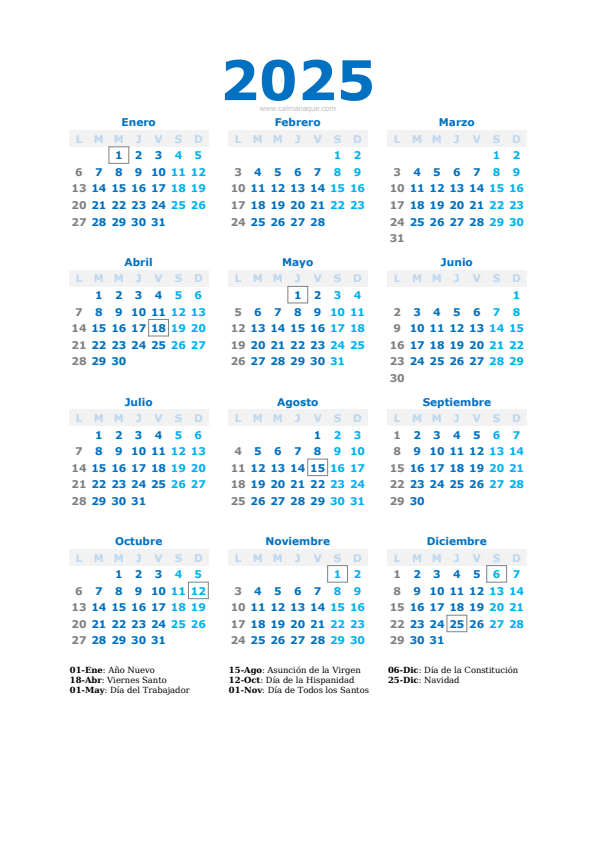 Calendario 2025 #40 — España — Calmanaque