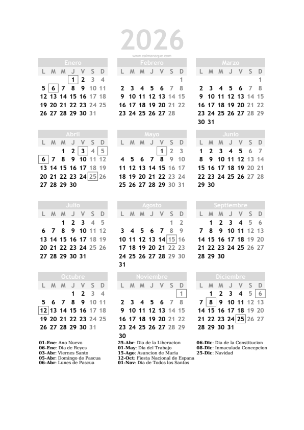 Calendario 2026 #20 — España — Calmanaque