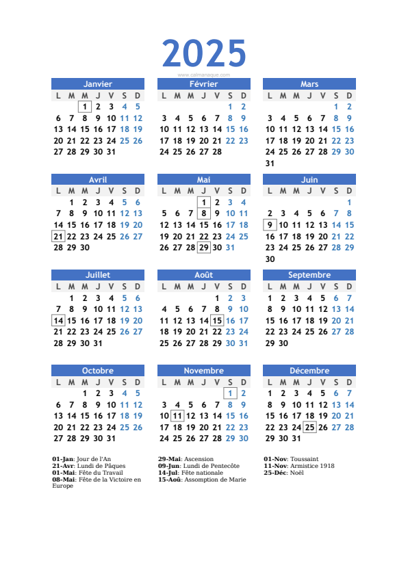 Calendario 2025 #10 — France — Calmanaque