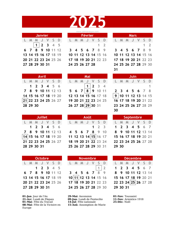 Calendario 2025 #30 — France — Calmanaque