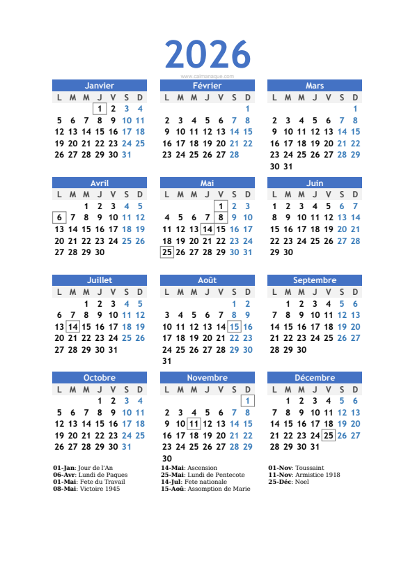Calendario 2026 #10 — France — Calmanaque