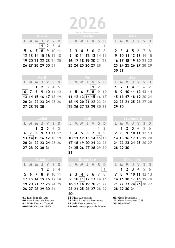 Calendario 2026 #20 — France — Calmanaque