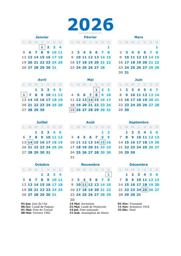 Calendario 2026 #40 — France — Calmanaque