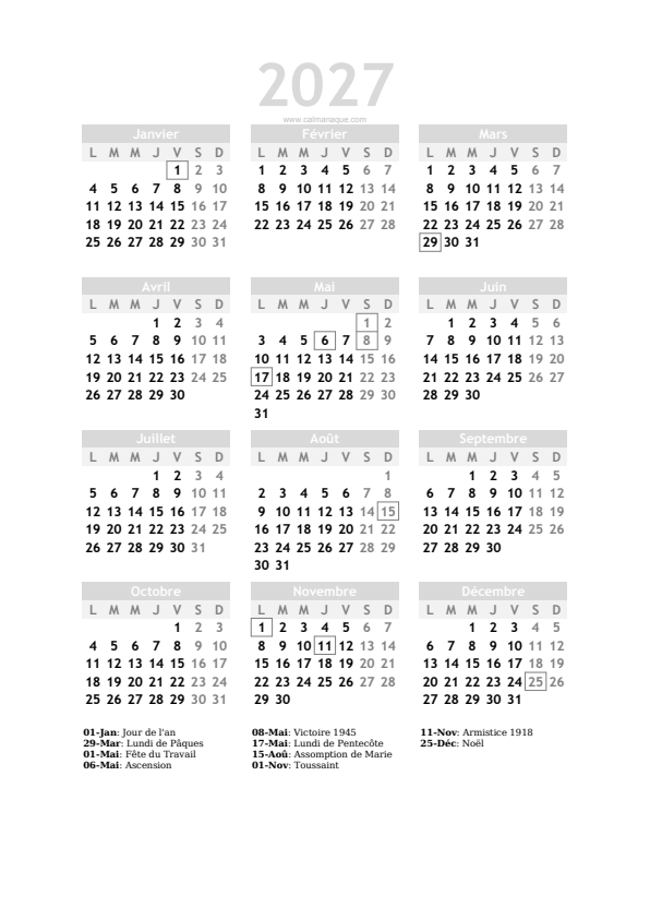 Calendario 2027 #20 — France — Calmanaque