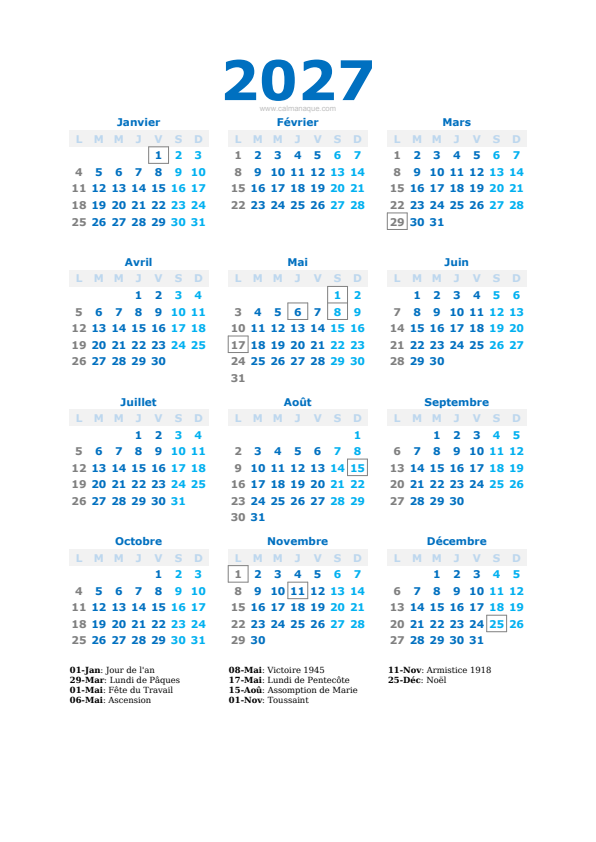 Calendario 2027 #40 — France — Calmanaque
