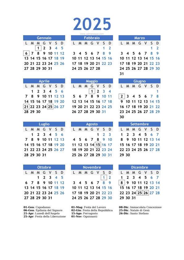 Calendario 2025 #10 — Italia — Calmanaque