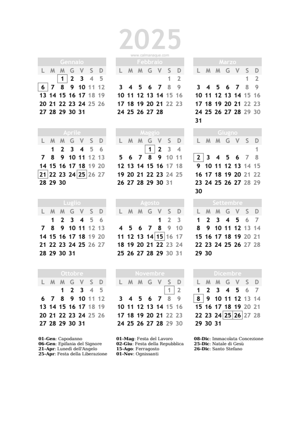 Calendario 2025 #20 — Italia — Calmanaque