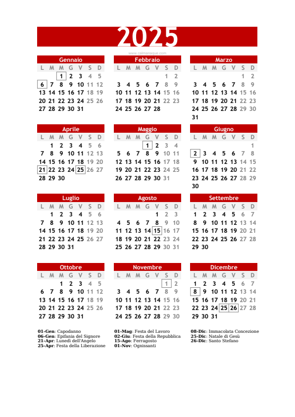 Calendario 2025 #30 — Italia — Calmanaque