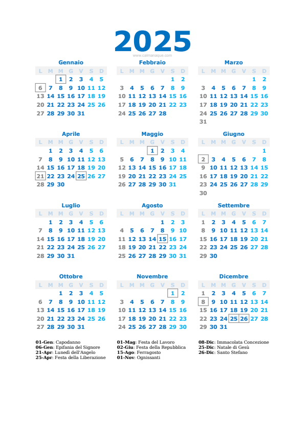 Calendario 2025 #40 — Italia — Calmanaque